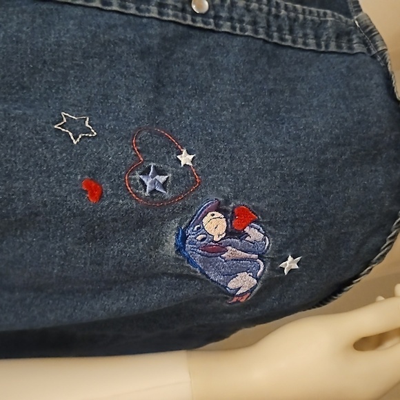 VTG DISNEY Eeyore Heart Patchwork Denim Chambray Snap Button Sleeveless Shirt - Picture 4 of 10